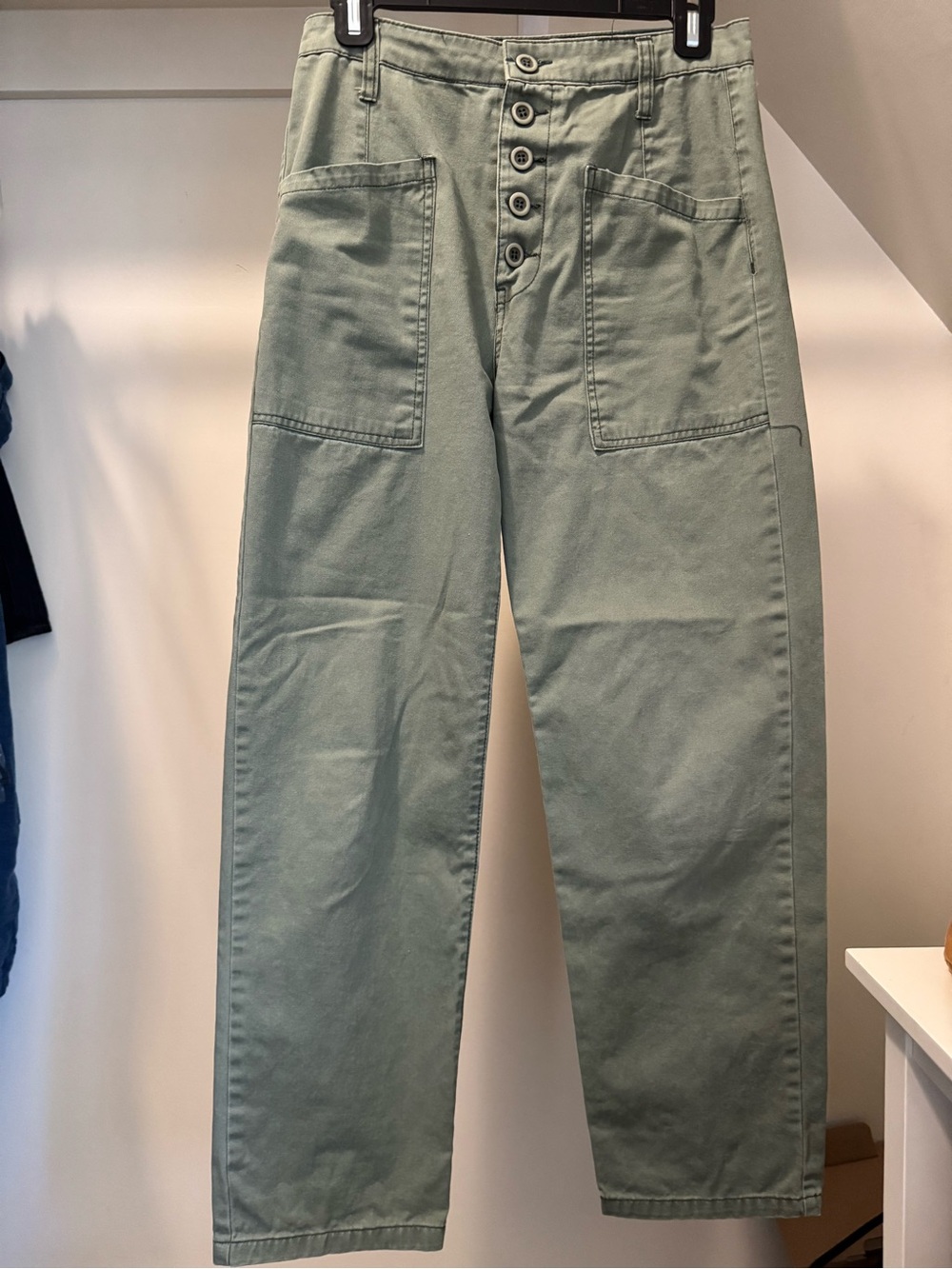 pistola Sage Green High-Rise Button-Fly Wide-Leg Trousers